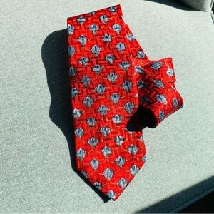 Robert Talbott Silk Tie Necktie Red Blue Art Deco Lotus Geometric Formal Office